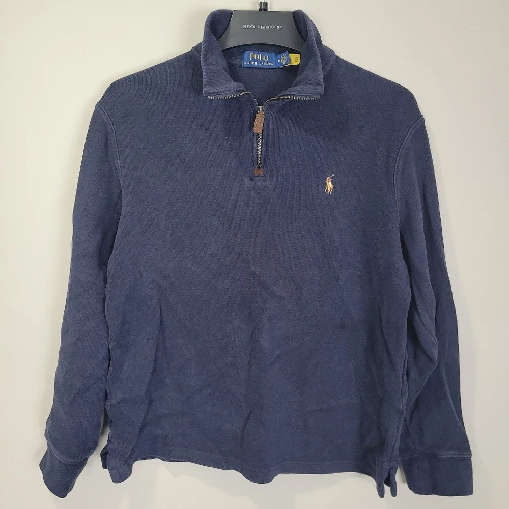 Polo Ralph Lauren Mens M Quarter Zip Pullover Sweater Blue Pony Logo